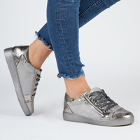 Kami Snake Print Lace Up Trainers In Silver Faux Leather