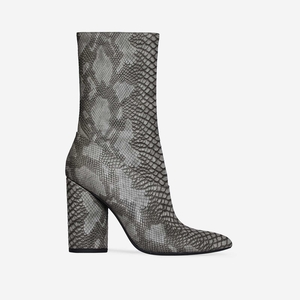 Krush Block Heel Ankle Boot In Grey Snake Faux Leather,  Women