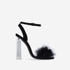 Kyra Fluffy Perspex Heel In Black Faux Suede,  Women