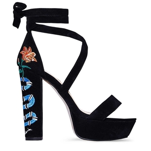 Mae Blue Snake Lace Up Platform Heel In Black Faux Seude