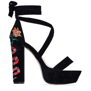 Mae Red Snake Lace Up Platform Heel In Black Faux Seude