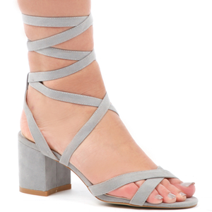 Marnie Lace Up Block Heels In Grey Faux Suede