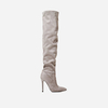 Olivia Over The Knee Long Boot In Grey Faux Suede,  Women