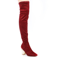 Parker Over The Knee Boots In In Maroon Faux Suede