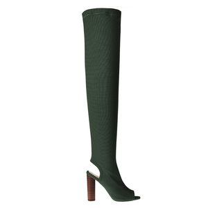 Rivea Cut Out Heel Open Toe Thigh High Boots In Khaki Knit