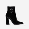 Ruben Pull Ring Detail Ankle Boot In Black Patent,  Women