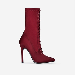 Sadie Lace Up Ankle Boot In Burgundy Lycra,  Women