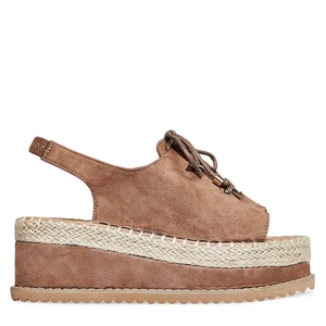 Tessa Lace Up Espadrille Flatform In Mocha Faux Suede