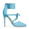 Valentina Lace Up Pointed Toe Heel In Baby Blue Faux Suede,  Women