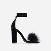 Vision Lace Up Fluffy Heel In Black Faux Suede,  Women