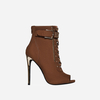Zanna Lace Up Peep Toe Ankle Boot In Khaki Faux Suede,  Women