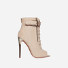 Zanna Lace Up Peep Toe Ankle Boot In Nude Faux Suede,  Women