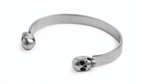 Brushed Steel Double Skull Bangle