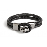 Double Row Leather Skull Bracelet Gunmetal and Black