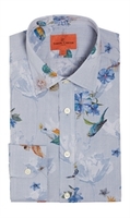 Jacquard And Printed Tropical Flowers And Birds Superior Cotton Shirt