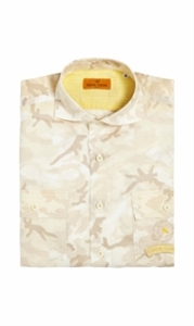 Japanese Made Camo Linen Taupe and Yellow Shirt