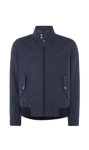 Navy Herringbone Pure British Wool Bomber Jacket