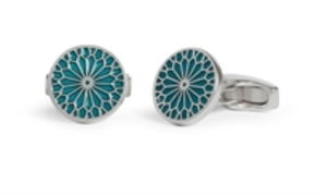 Stained Glass Enamel Rose Teal Cufflink