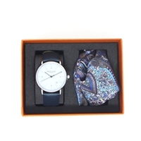 WT2201 Blue Watch and Silk Pocket Sq Set
