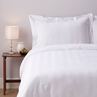 Satin Stripe Cotton Bed Linen - Single Duvet Cover - White