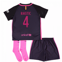 2016-17 Barcelona Away Little Boys Mini Kit (With Sponsor) (Rakitic 4)