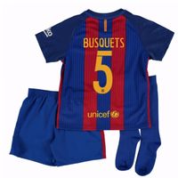 2016-17 Barcelona Home Little Boys Mini Kit (With Sponsor) (Busquets 5)