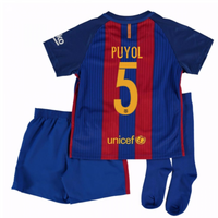 2016-17 Barcelona Home Little Boys Mini Kit (With Sponsor) (Puyol 5)