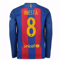 2016-17 Barcelona Home Long Sleeve Shirt (Iniesta 8)