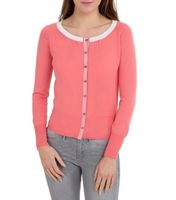 Wool Overs Womens Silk & Cotton Trimmed Crop Cardigan Coral/white