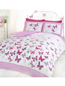 Butterfly Flutter King Size Duvet Cover and Pillowcase Set - Pink