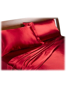 Red Satin Double Duvet Cover,  Fitted Sheet and 4 Pillowcase Bedding