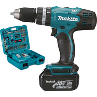 Makita BHP453RFX 18v Cordless Combi Drill with 1 Lithium Ion Battery 3ah & 101 Piece Accessory Set