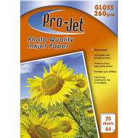 PRO JET High Quality Photo Gloss Paper 260G A4 20 Sheets