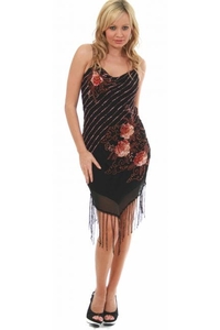 Chic Boutique Black Silk Beaded Cocktail Dress