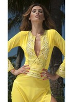 Holt Kim Hand Painted Yellow & Gold Short Kaftan