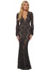 Holt Long Eli Dress In Black Hand Painted Lace Evening Gown