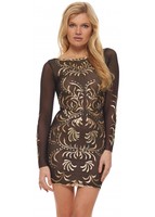 Holt Sveta Black & Gold Hand Painted Bodycon Dress