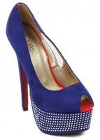 LYDC London Blue Crystal Embellished Platform Peep Toe Shoes