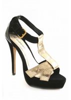 Odeon Black And Gold Snakeskin Platform Shoe