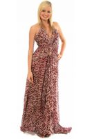 Sagaie Leopard Printed Pure Silk Jewelled Evening Dress