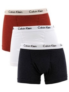 Calvin Klein Cotton Stretch Trunk x 3 Pack - White,  Red & Blue