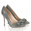 Silver Metallic Rose Bow Court Shoes