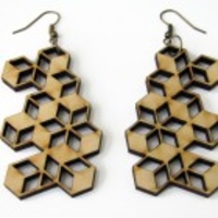 3D Cube Illusion Earrings - Laser Cut Wood