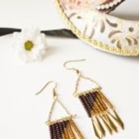 Art Deco Geometric Earrings - glossy amber and chocolate beads with golden spade charms create an original 1920 inspired piece: OOAK