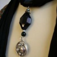 Black Pendant Scarf with round metallic bead
