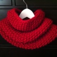 Chunky Hand Knit Cowl Infinity Scarf in Cherry Red