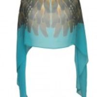 Feather Print Silk Scarf - Turquoise