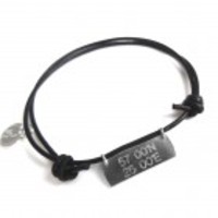 Geographic coordinate bracelet- sterling silver 925,  leather cord