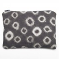Grey Resist Dyed Zipped Pouch