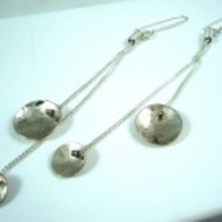 Long Chain Silver Earrings with Handmade Sterling Circles Hammered